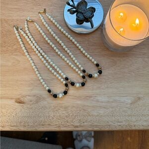 Elegant Pearl and Black Bead Necklace